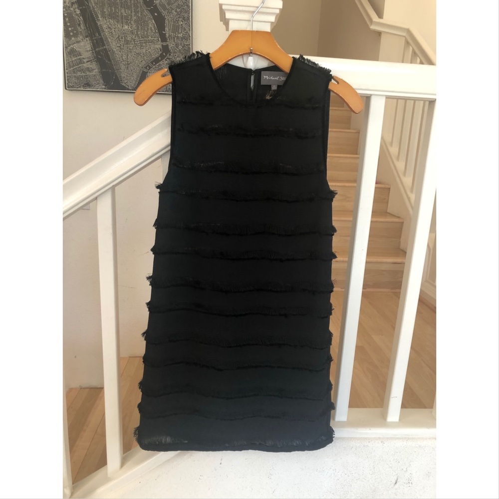 Michael Stars black fringe sheer striped shift